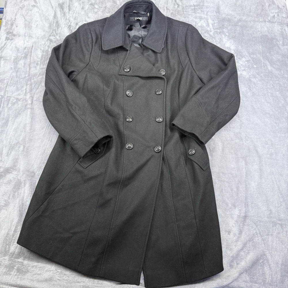 DKNY‎ Women's Black Pea Coat Wool Blend Double Breasted Size 18W Classic Style